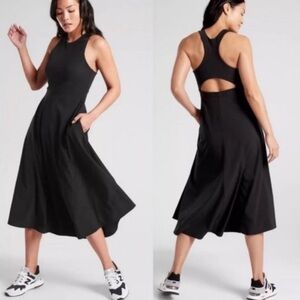 Athleta Black Midi Dress with Racerback Cutout